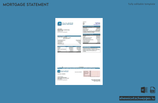 Libanon Jammal Trust Bank Hypothekenabrechnung Word- und PDF-Beispielvorschau